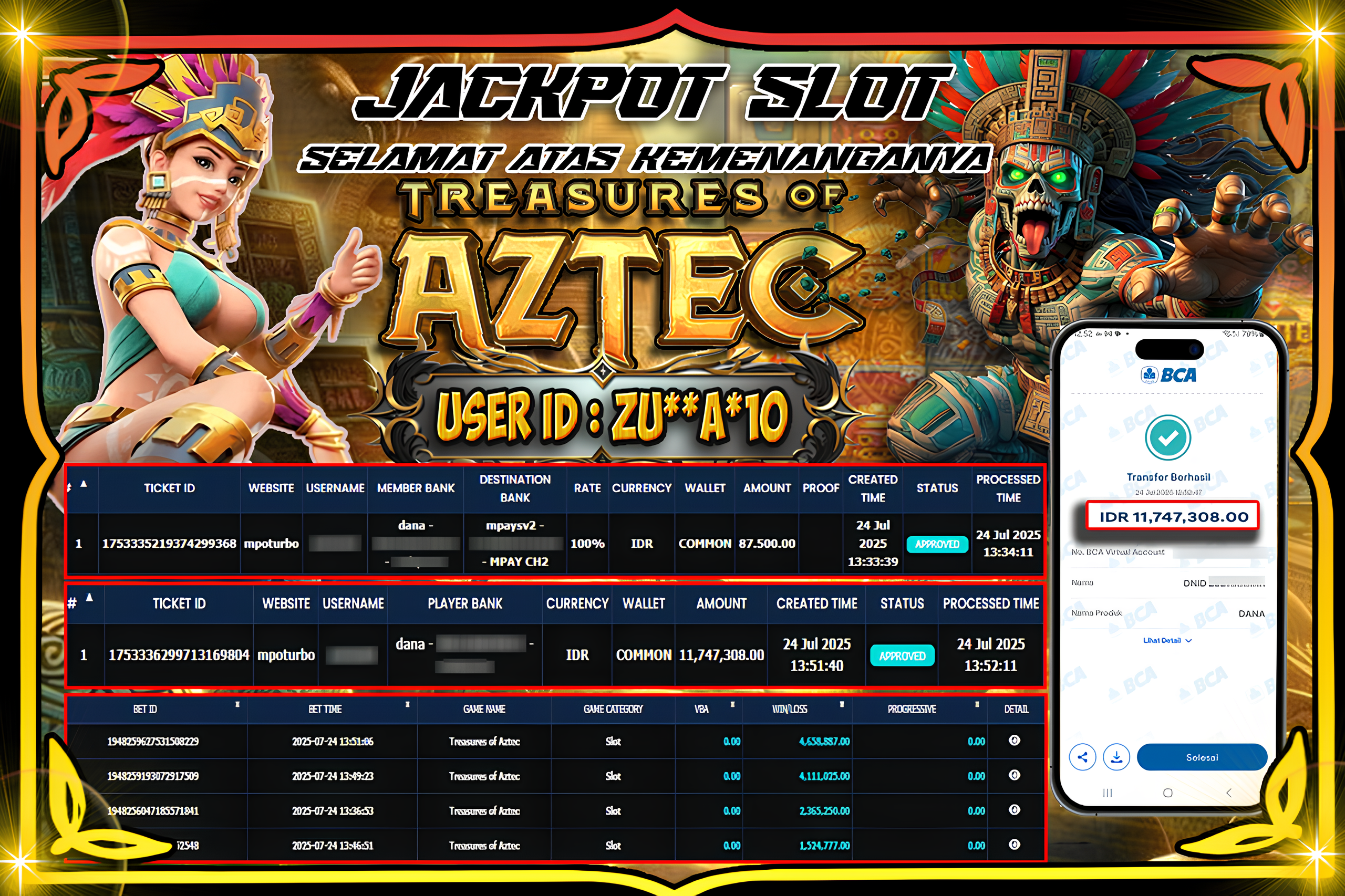MPOTURBO JACKPOT TREASURES OF AZTEC Rp11,747.308.00,- LUNAS